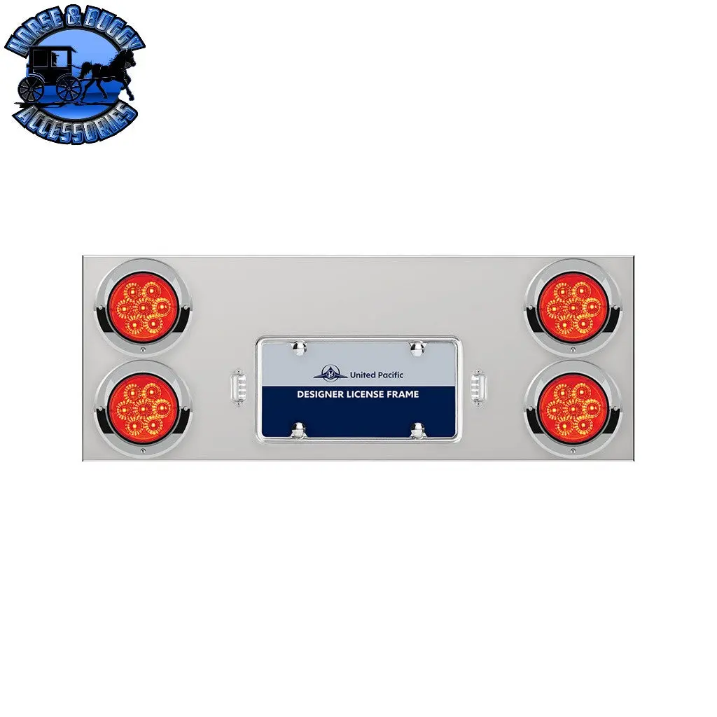 33-3/4" Stainless Rear Center Panel With Four 7 Led 4" Reflector Lights & Visors - Red Led/Red Lens #35063 1