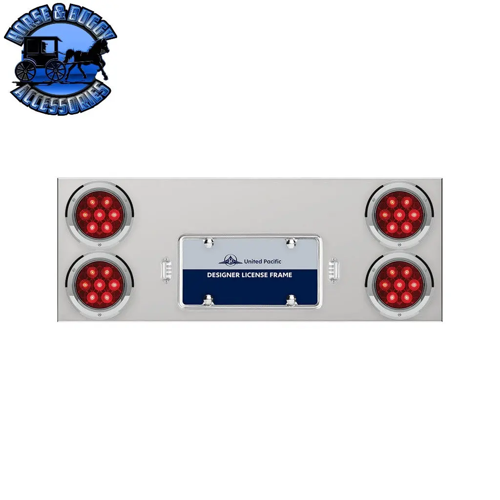 33-3/4" Stainless Rear Center Panel With Four 7 Led 4" Light & Bezel - Red Led/Red Lens - Competition Series #35082 1
