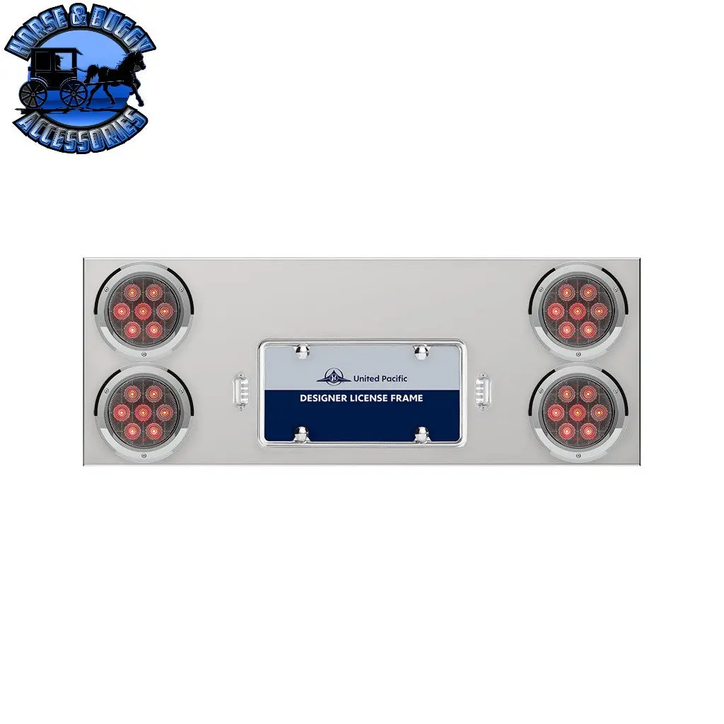 33-3/4" Stainless Rear Center Panel With Four 7 Led 4" Light & Bezel - Red Led/Clear Lens - Competition Series #35084 1