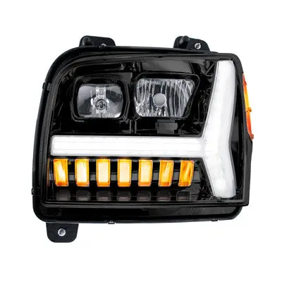 Blackout Headlight With Led Drl Light Bar & Turn Signal For 2018-2024 Kenworth W990 2