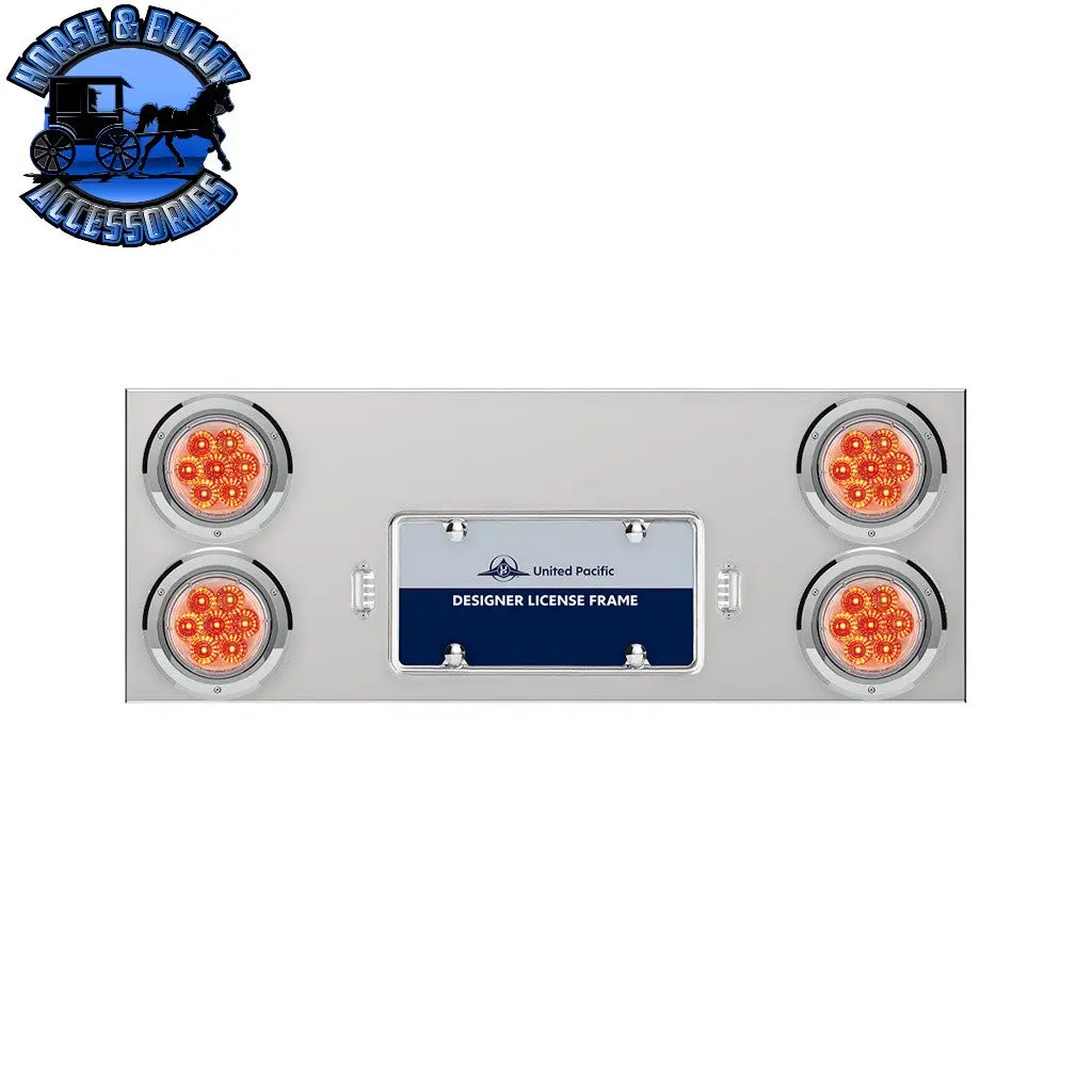 33-3/4" Stainless Rear Center Panel With Four 7 Led 4" Reflector Lights & Bezels - Red Led/Clear Lens #35164 1
