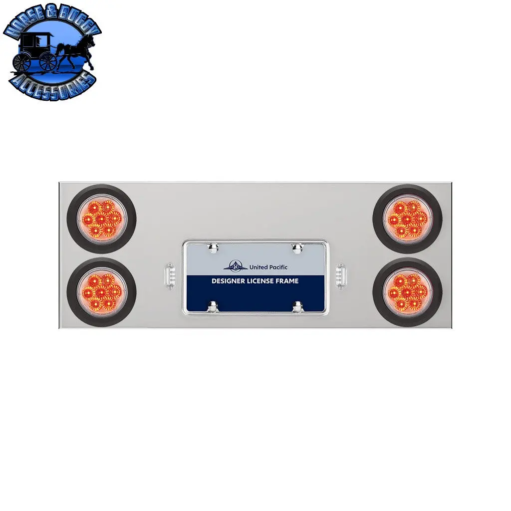 33-3/4" Stainless Rear Center Panel With Four 7 Led 4" Reflector Lights & Grommets - Red Led/Clear Lens #35264 1