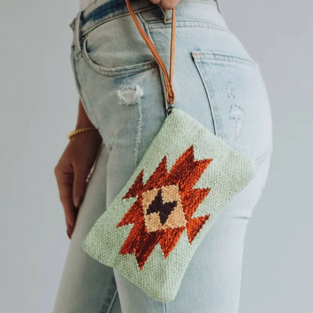 Mint & Multicolored Aztec Wristlet 1