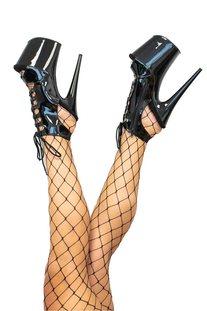 Pleaser Usa Flamingo-800-20 8Inch Lace Up Stilletos - Patent Black 1