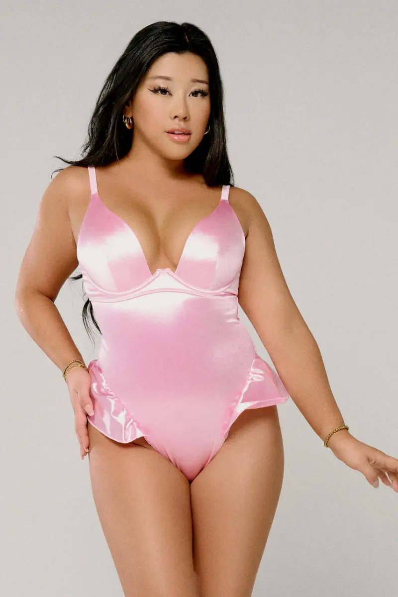 Cxix X Hoah Pillowtalk Plunge Bodysuit - Pink Satin 1