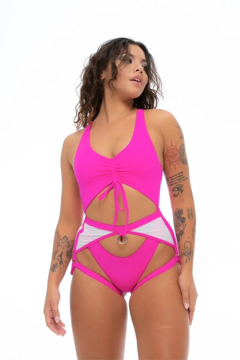 Nona Perkasa Hotline Garter Belt - Hot Pink/White 1
