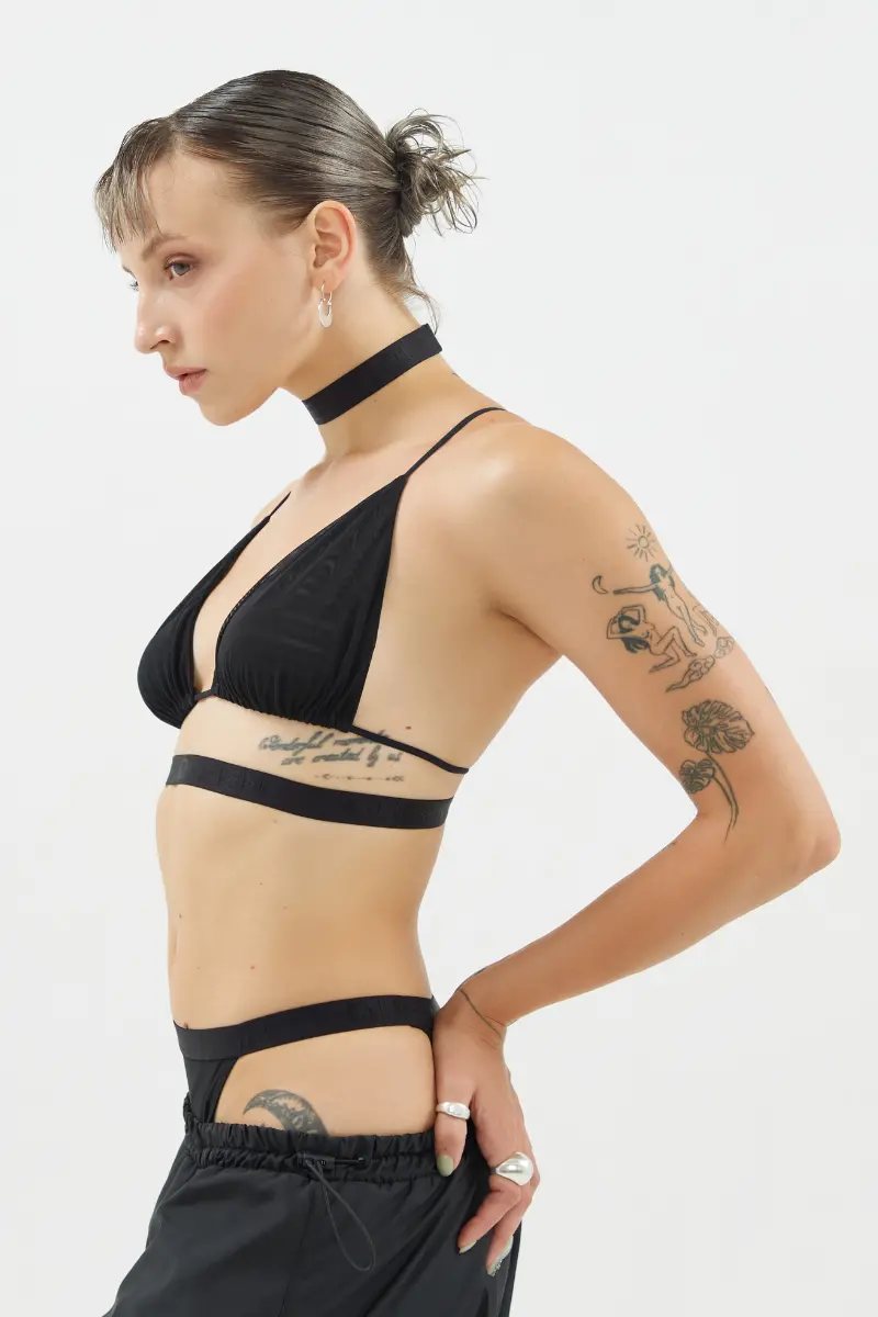 Queen Wear Geo Triangle Bralette - Black Mesh 3