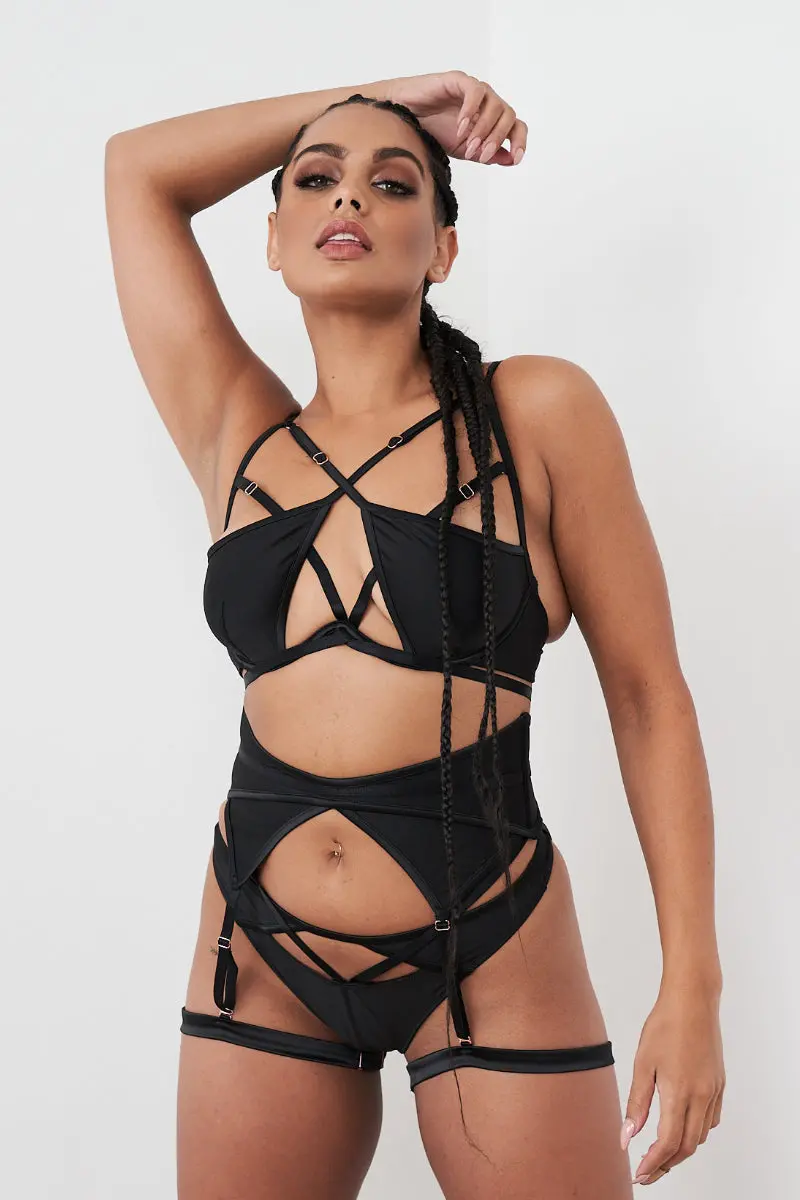 Lunalae Intimates Lauren Strappy Cut Out Adjustable Bra - Recycled Black 1