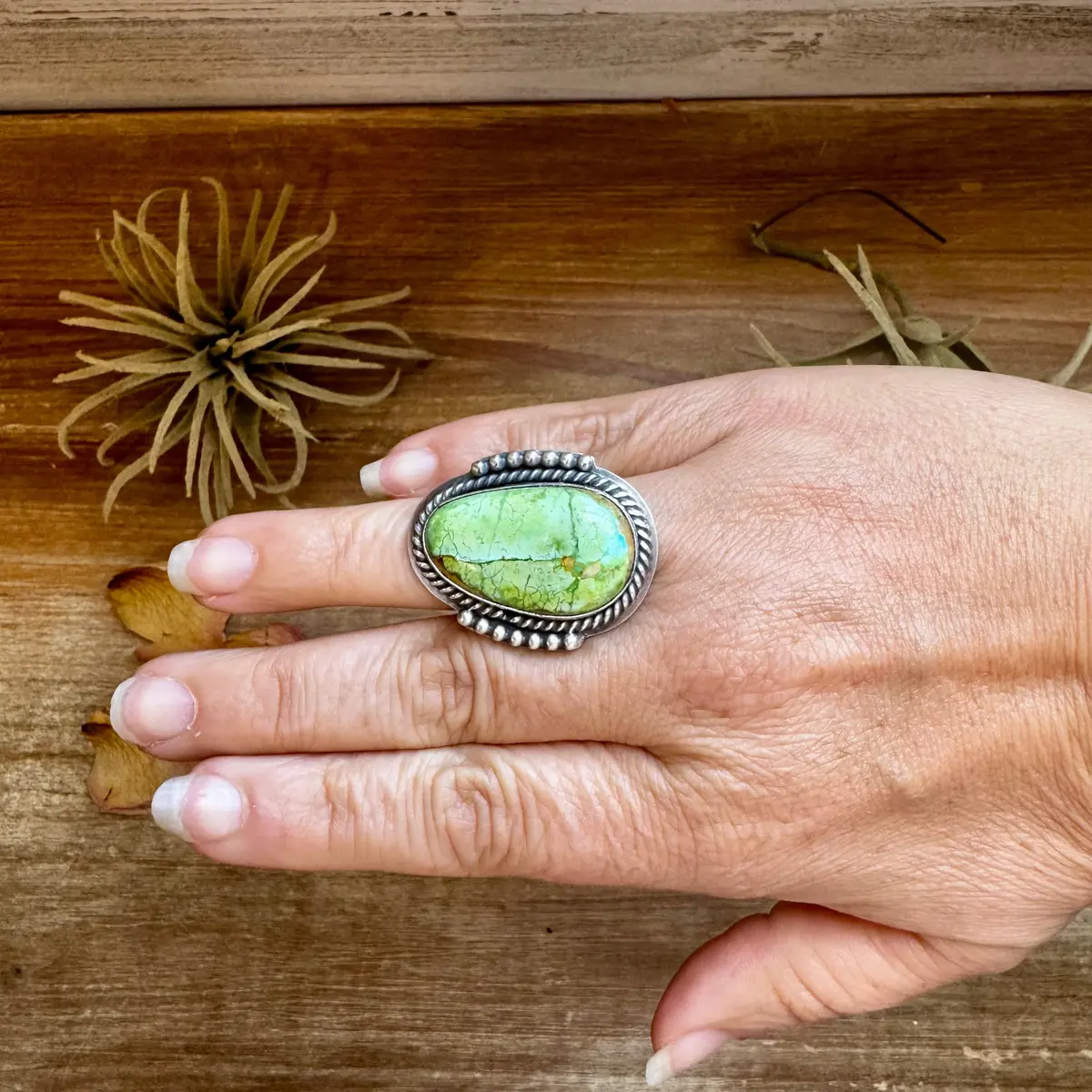 Adjustable Green Turquoise Ring – Sterling Silver – One Of A Kind – Made In Usa 1
