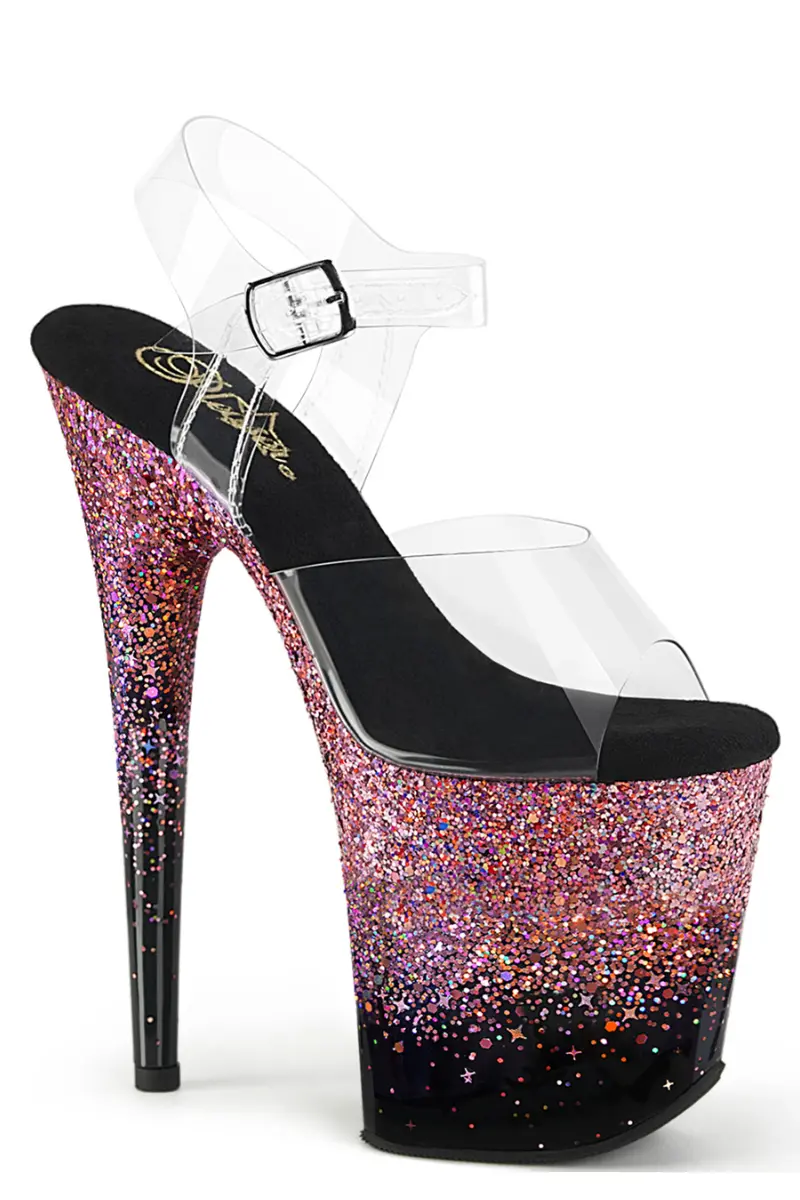 Pleaser Usa Flamingo-808Ss 8Inch Stilettos - Black/Pink Glitter 3