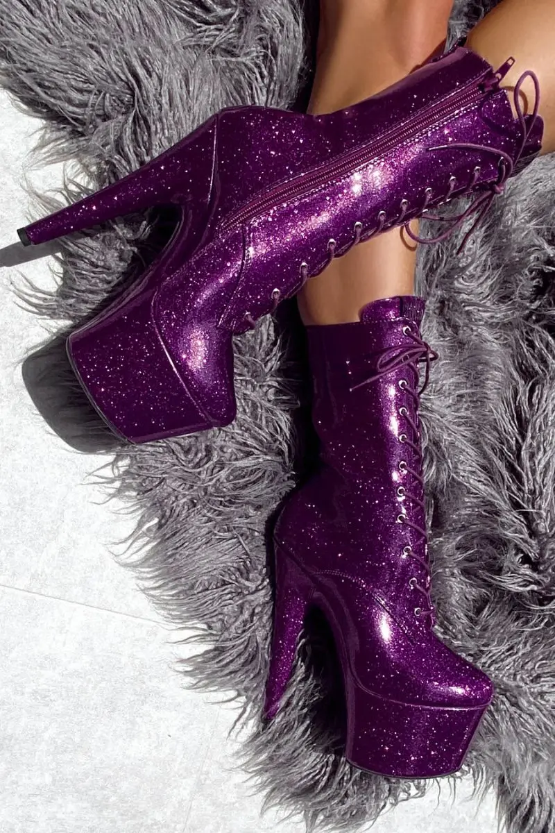 Hella Heels The Glitterati 7Inch Boots - Purple Rain 1