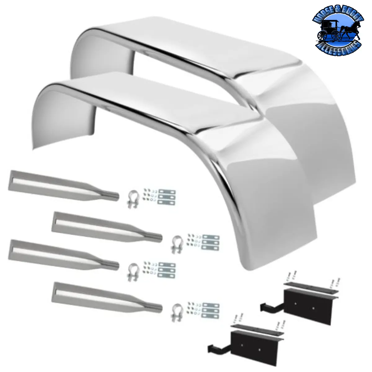 Hogebuilt Full Fender Kit Stainless Steel Pair W/Heavy Duty Brackets 25.5" Drop 1