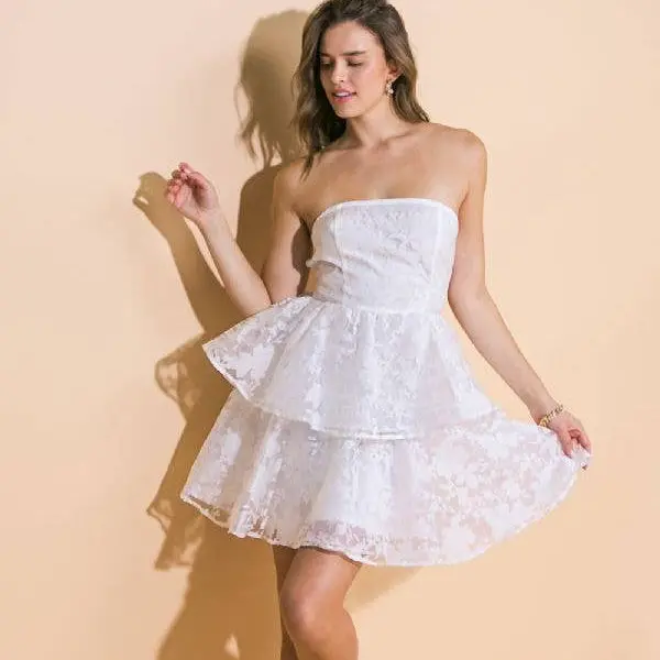 Textured White Mini Dress For Bridal Shower 1