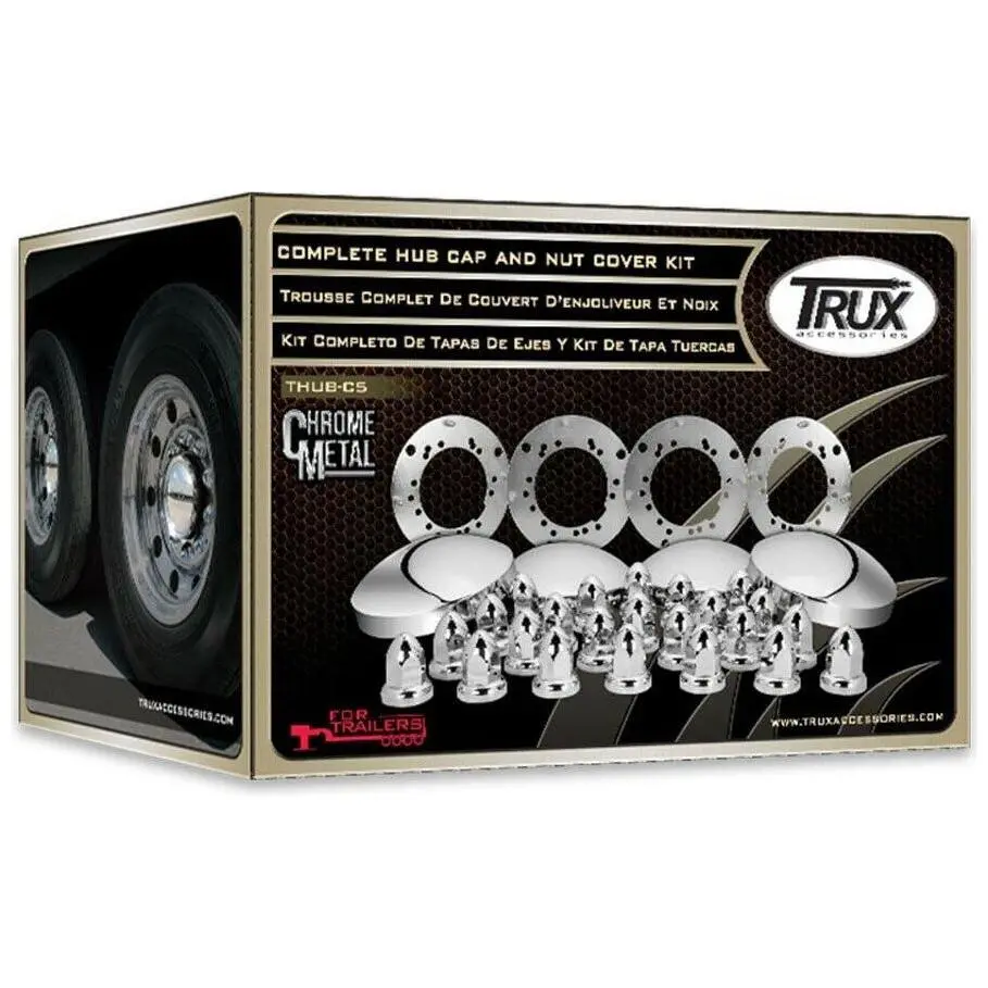 Thub-C5 Complete Trailer Hubcap & Nut Cover Kit – 33Mm Push On Nut Covers | Dome Hubcaps | Chrome Metal 1