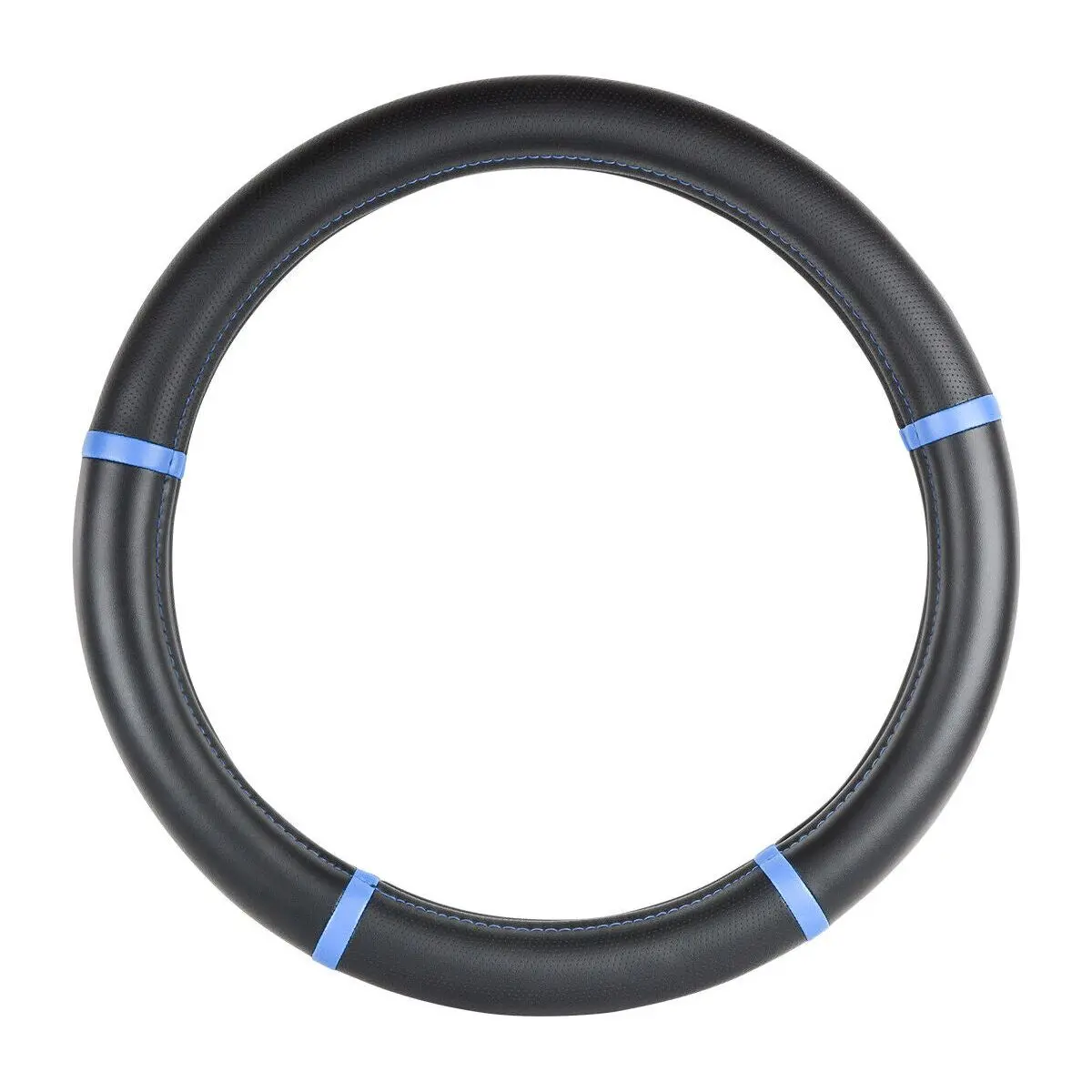 54033 Truck Universal Steering Wheel Cover 18" Inch Black Leather W/Blue Trim 54033 1