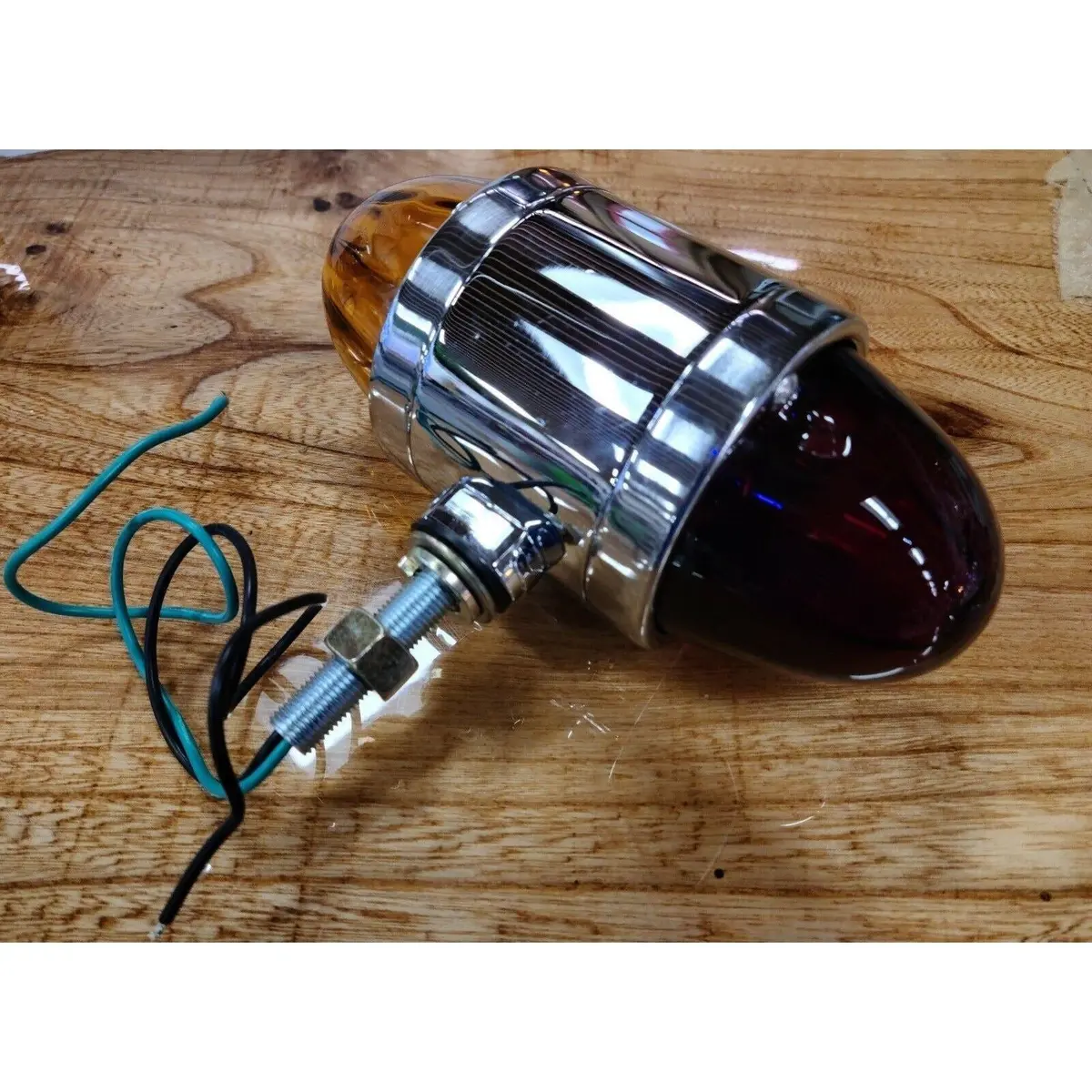 Watermelon Red/Amber Glass Lens Double Face Chrome Die Cast Pedestal Light #78135 1