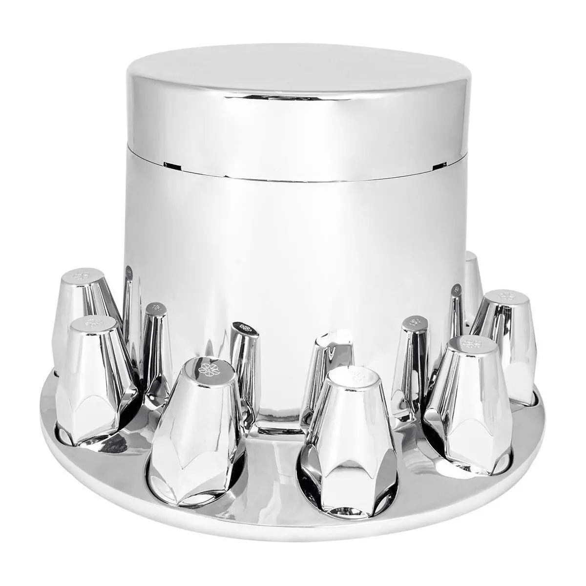 Flat Top Chrome Abs Rear Axle Cover Set W/Locking Tabs & Standard Hub Cap 40211 1