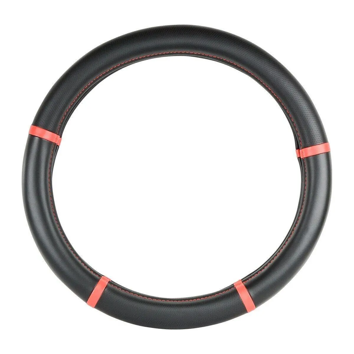 54034 Truck Universal Steering Wheel Cover 18" Inch Black Leather W/Red Trim 54034 New 1