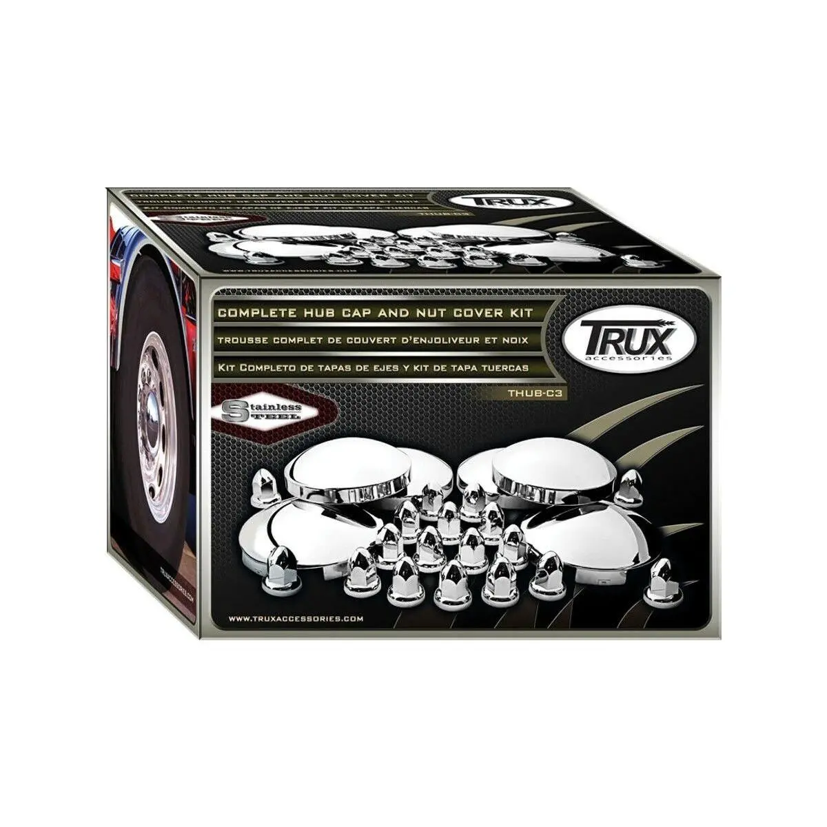 Thub-C3 Complete Hubcap & Nut Cover Kit – 33Mm Push On Nut Covers | Dome Hubcaps | Stainless Steel 1