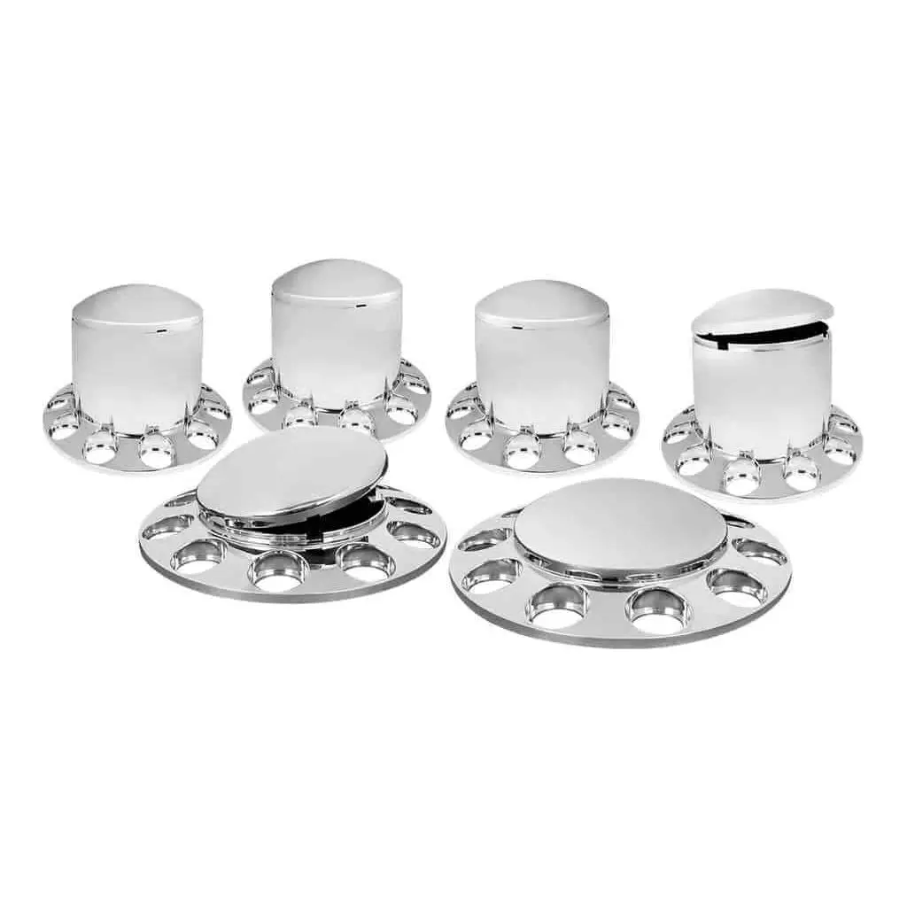 Chrome Hub Cover Axle Kit Customizable No Lug Nut Caps Semi Front Rear Universal 40236 2