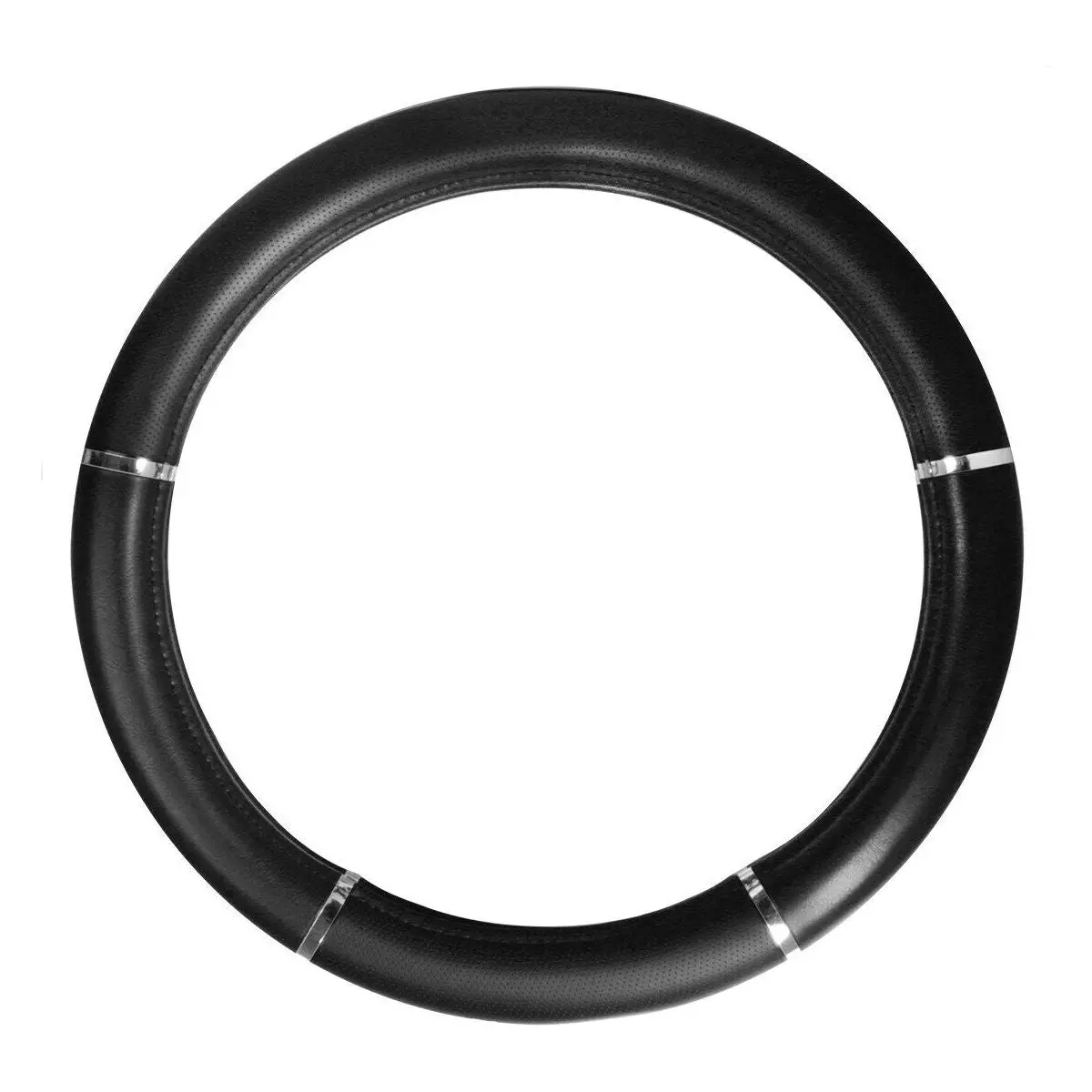 54012 Truck Universal Steering Wheel Cover 18" Inch Black Leather & Chrome Trims 54012 1