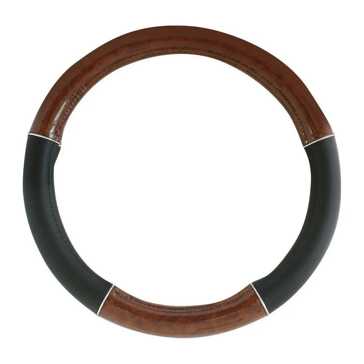 Universal 18" Inch Steering Wheel Cover Truck Leather Chrome Trim Wood #54007 1