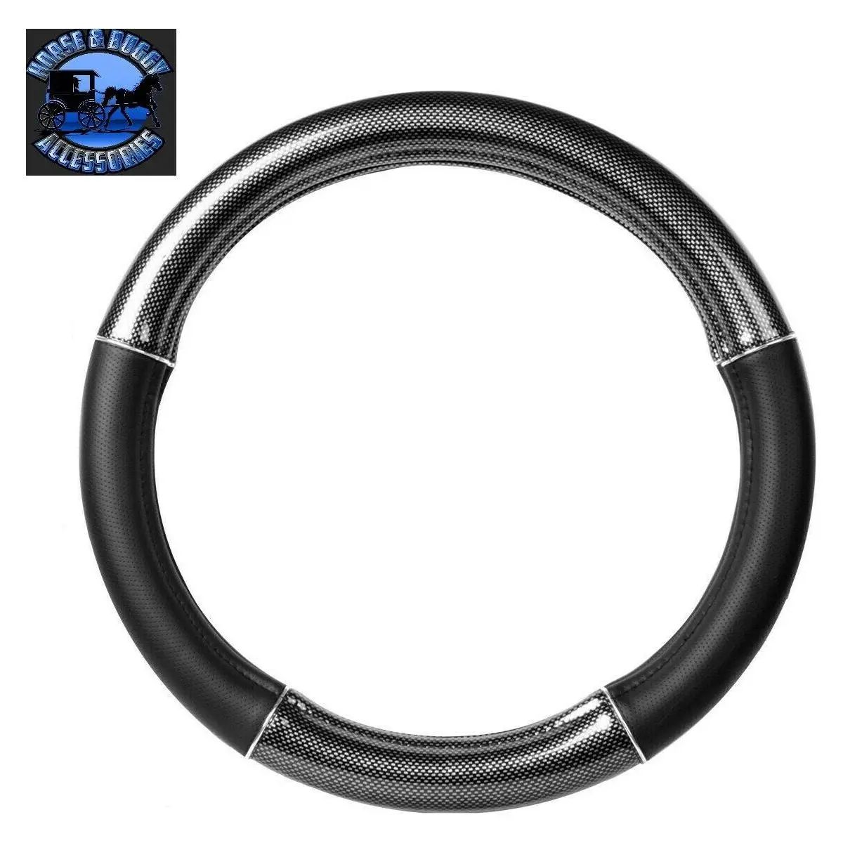 18" Steering Cover Universal Black Carbon Fiber With Chrome Trims Truck #54015 1