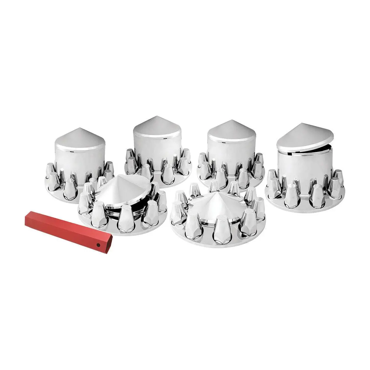 Chrome Hub Cover Axle Kit 33Mm Truck Push-On Semi Front Rear Set Pointed #40233 1