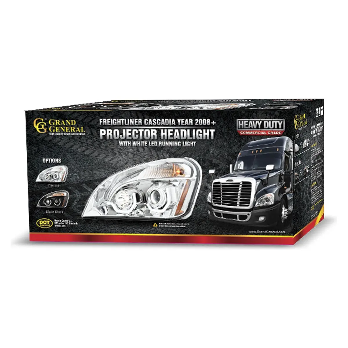 89400 - 89401 Pair Freightliner Cascadia Chrome Projector Headlight W/White Led Running Light 1