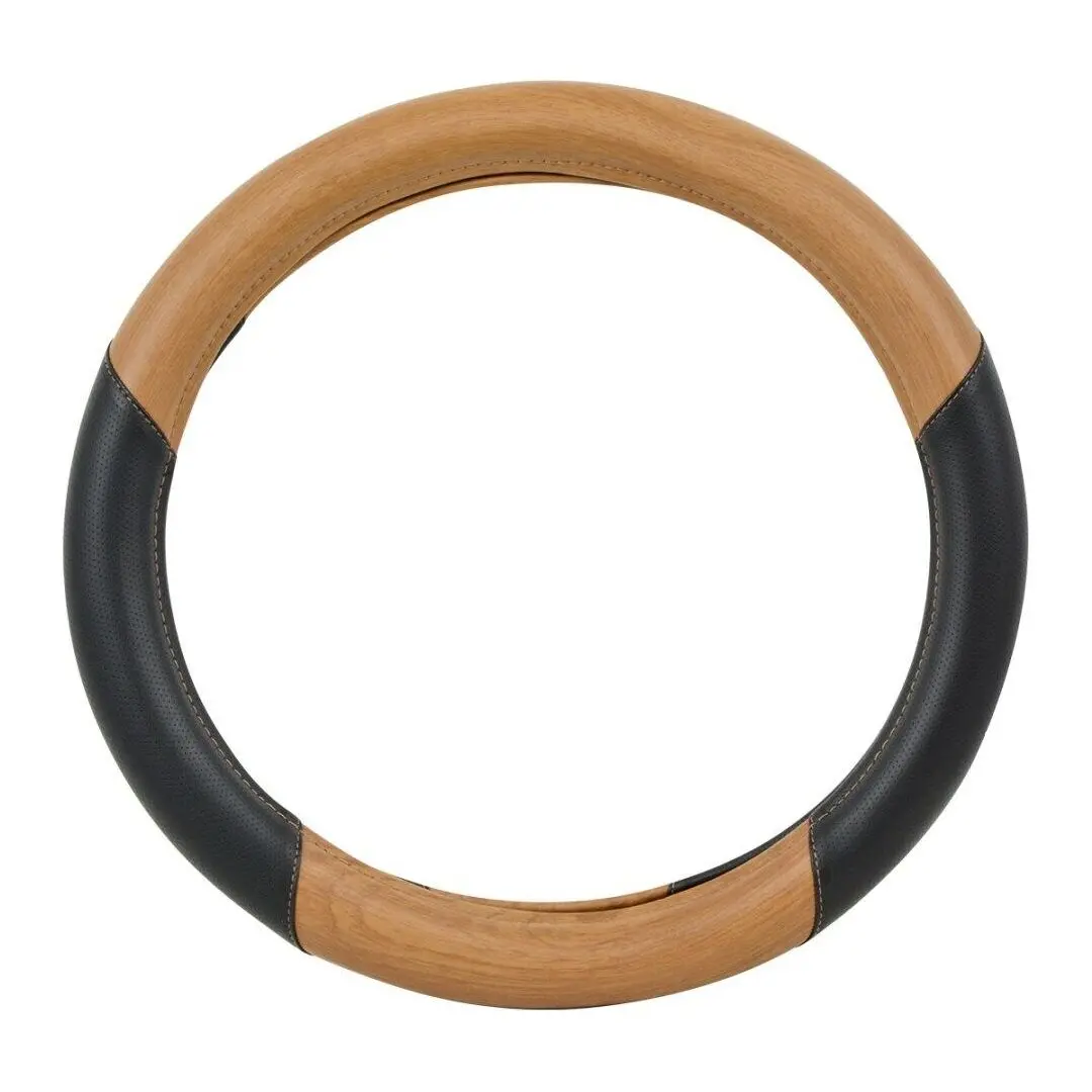 54061 Universal Steering Wheel Cover 18" Inch Matte Natural Light Wood Black New 54061 1