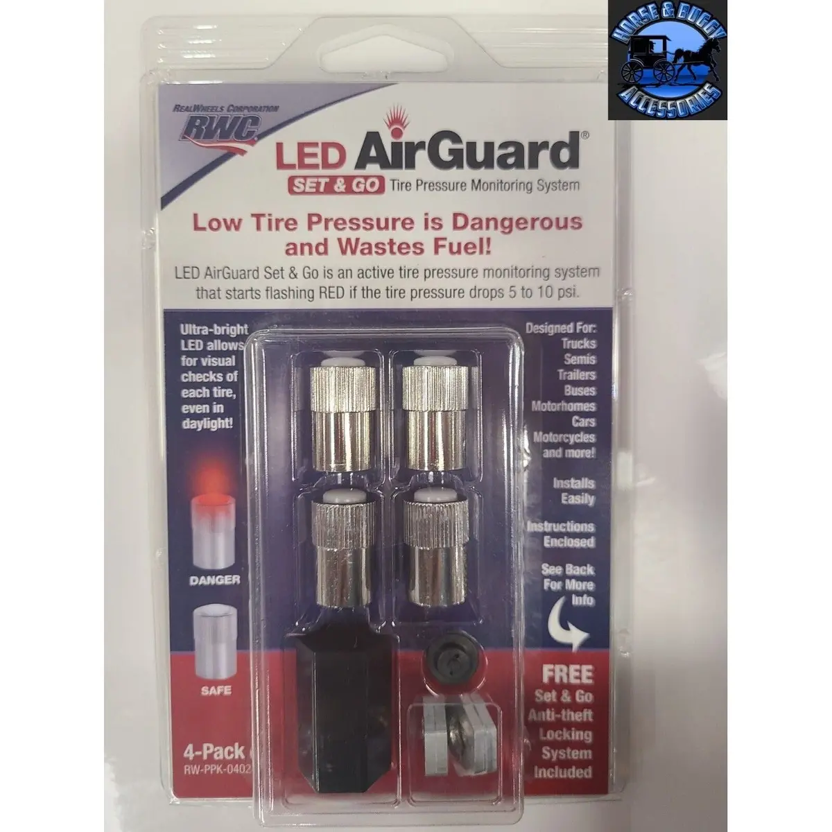 Rwc-Ppk-0402 Tire Pressure Sensor System 4 Pack Led Airguard Set & Go Air Check Safety New Rwc-Ppk-0402 1