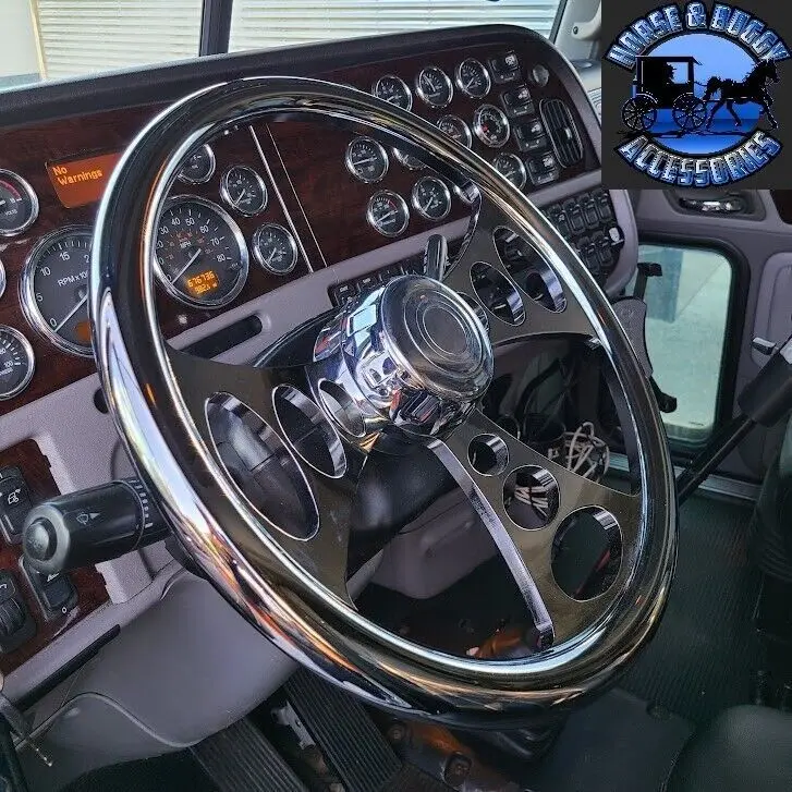 Chrome Billet Aluminum Semi Truck Steering Wheel Universal Extra Grip Chopper Up-88160 1