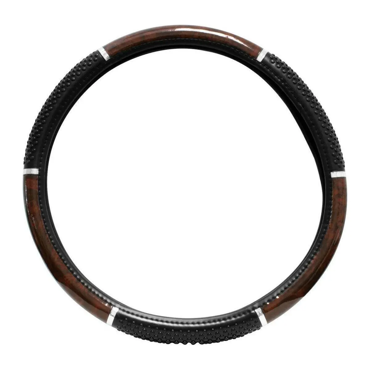 18" Steering Wheel Cover Dark Wood W/Black Hand Grips Truck Semi Universal #54041 1