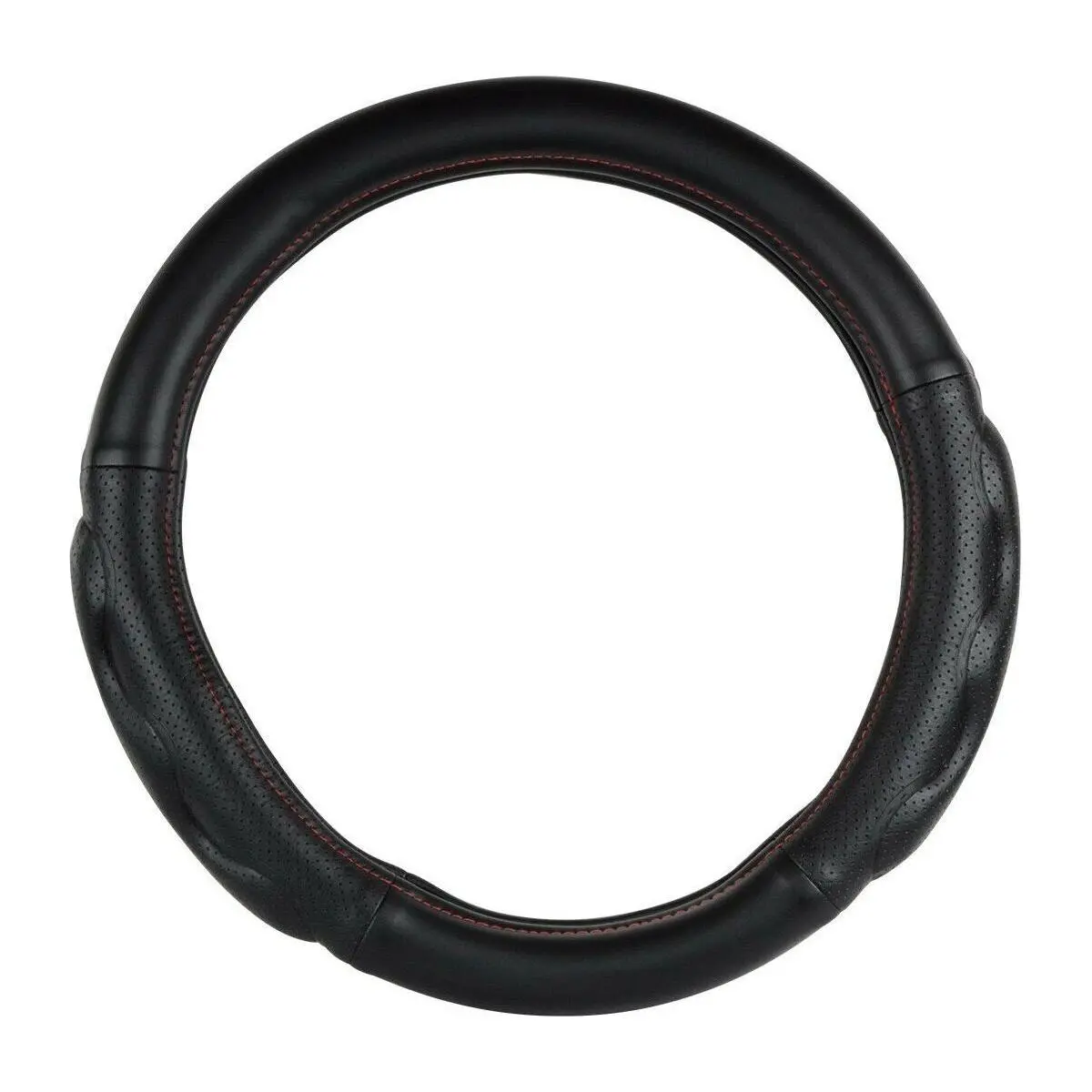 54054 18" Steering Wheel Cover Deluxe Matte Black Red Stitchingâ 54054 1