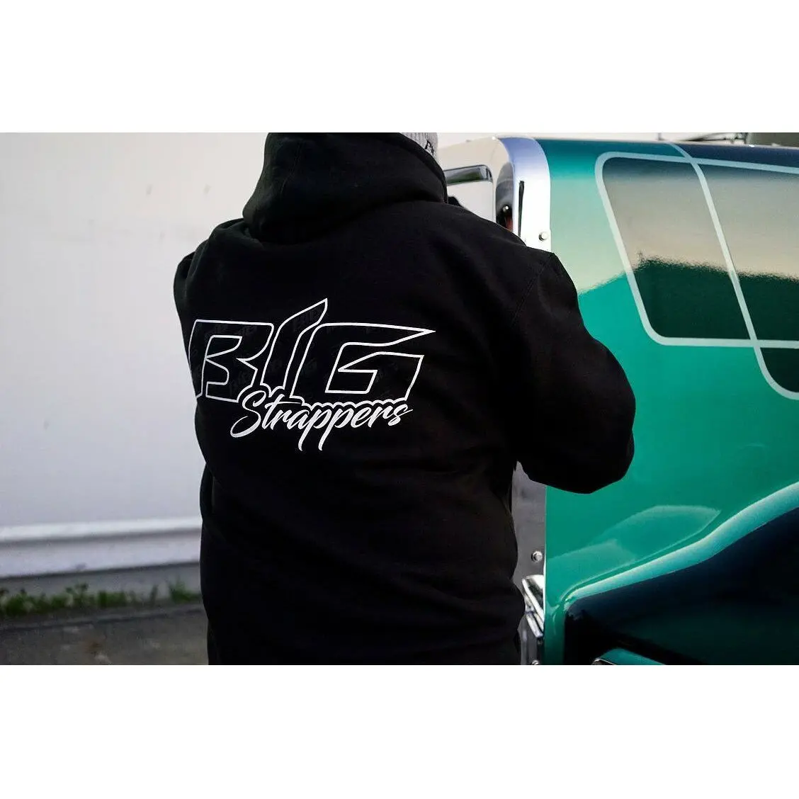 Big Strappin' Hoody Strappers Truckers Sweatshirt Black Apparel Diesel Hot Rod 1