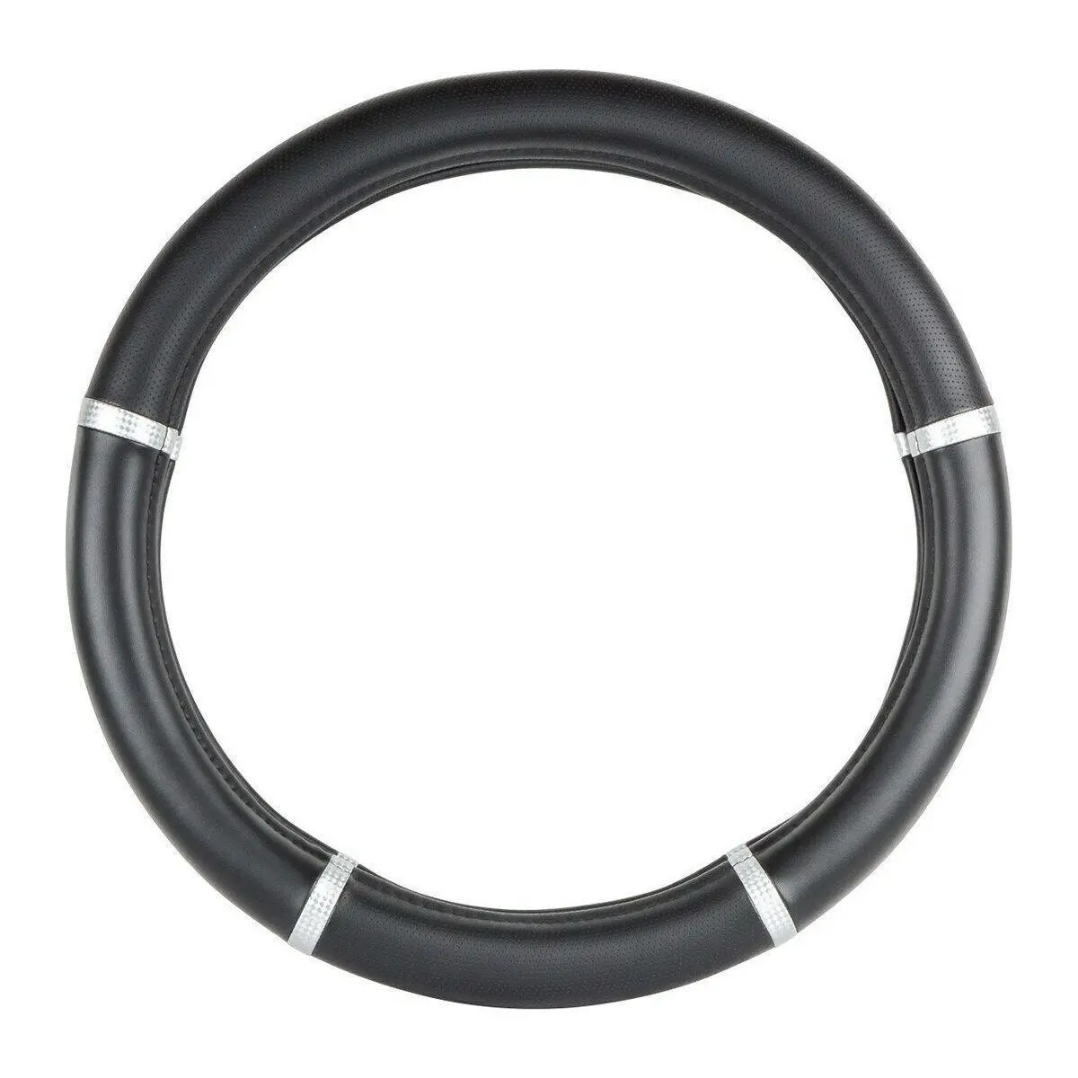 Universal Steering Wheel Cover 18" Inch Black Leather W/Carbon Fiber Trim 54035 1