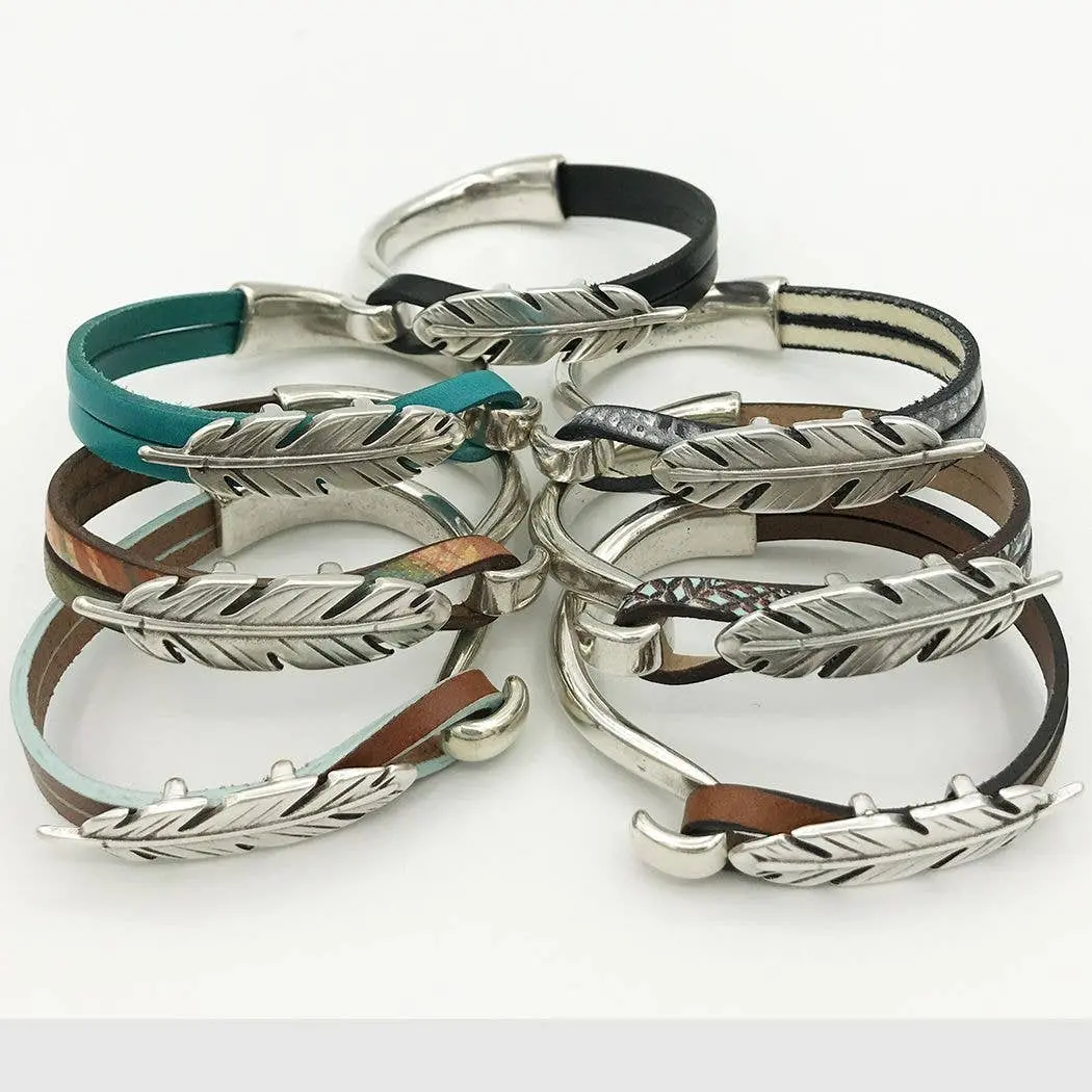 Half Cuff Feather Bracelet - Silver And Leather 1