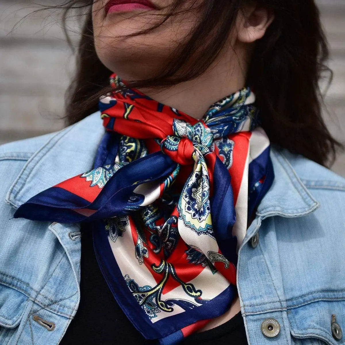 Patriotic Red & Navy Paisley Wild Rag Scarf 1