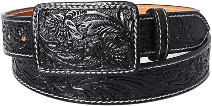 Black Tooled Leather Belt- Western Belts For Cowgirls 1