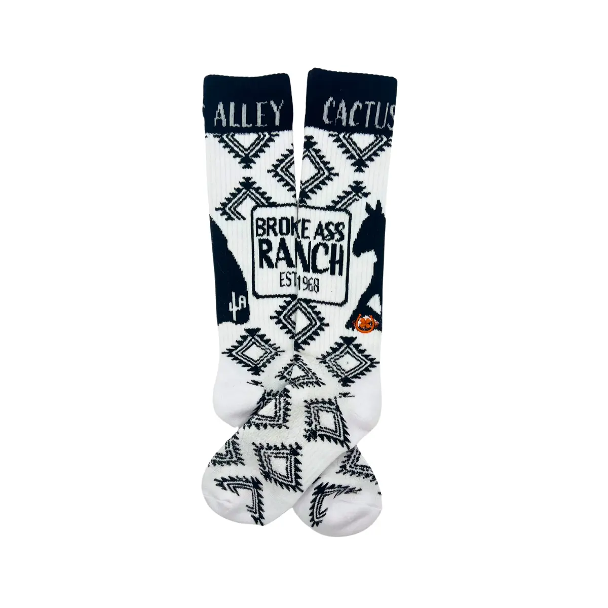 Cactus Alley- Broke Ass Ranch Blk/White Performance Boot Socks 1