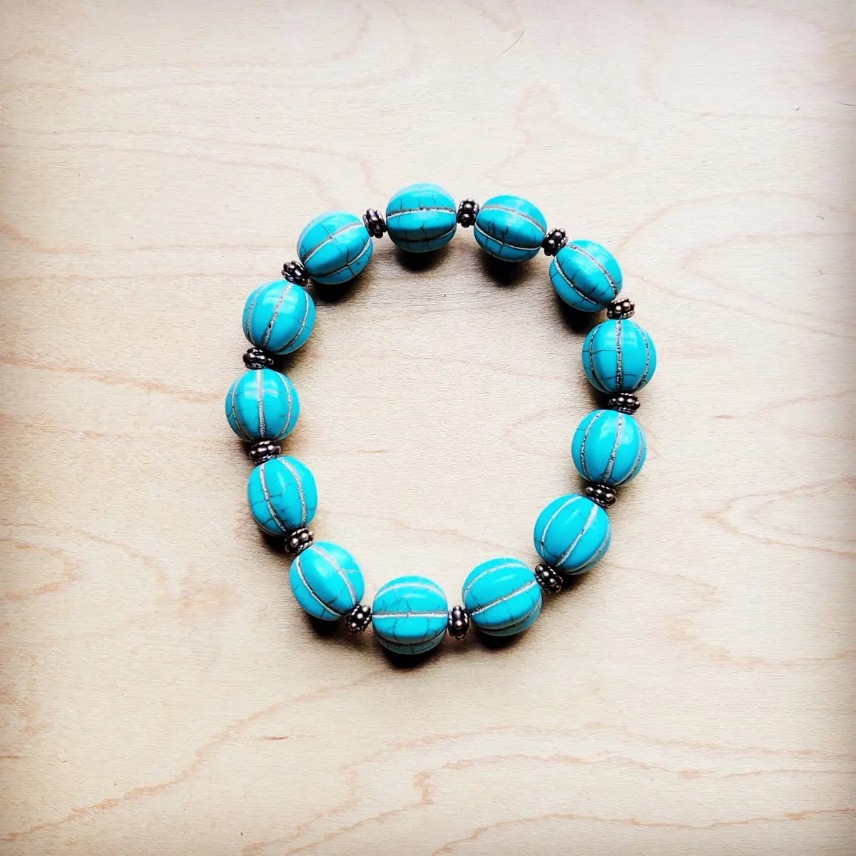 Turquoise Blue Melon Beaded Stretch Bracelet 1