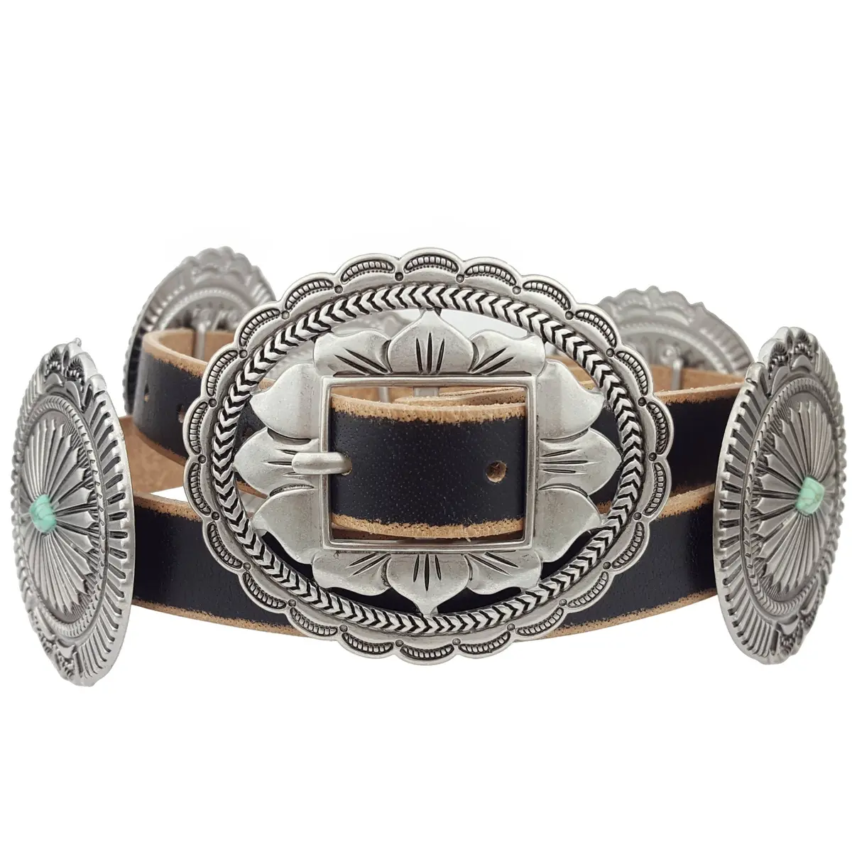 Western Genuine Distressed Leather Belt With Oval Concho 1