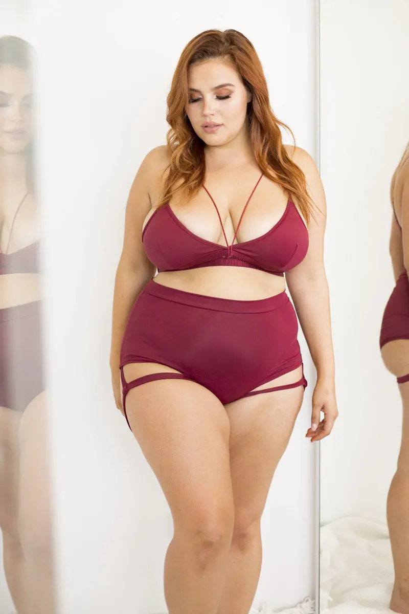 Lunalae Lure You High Waisted Garter Shorts - Wine 1