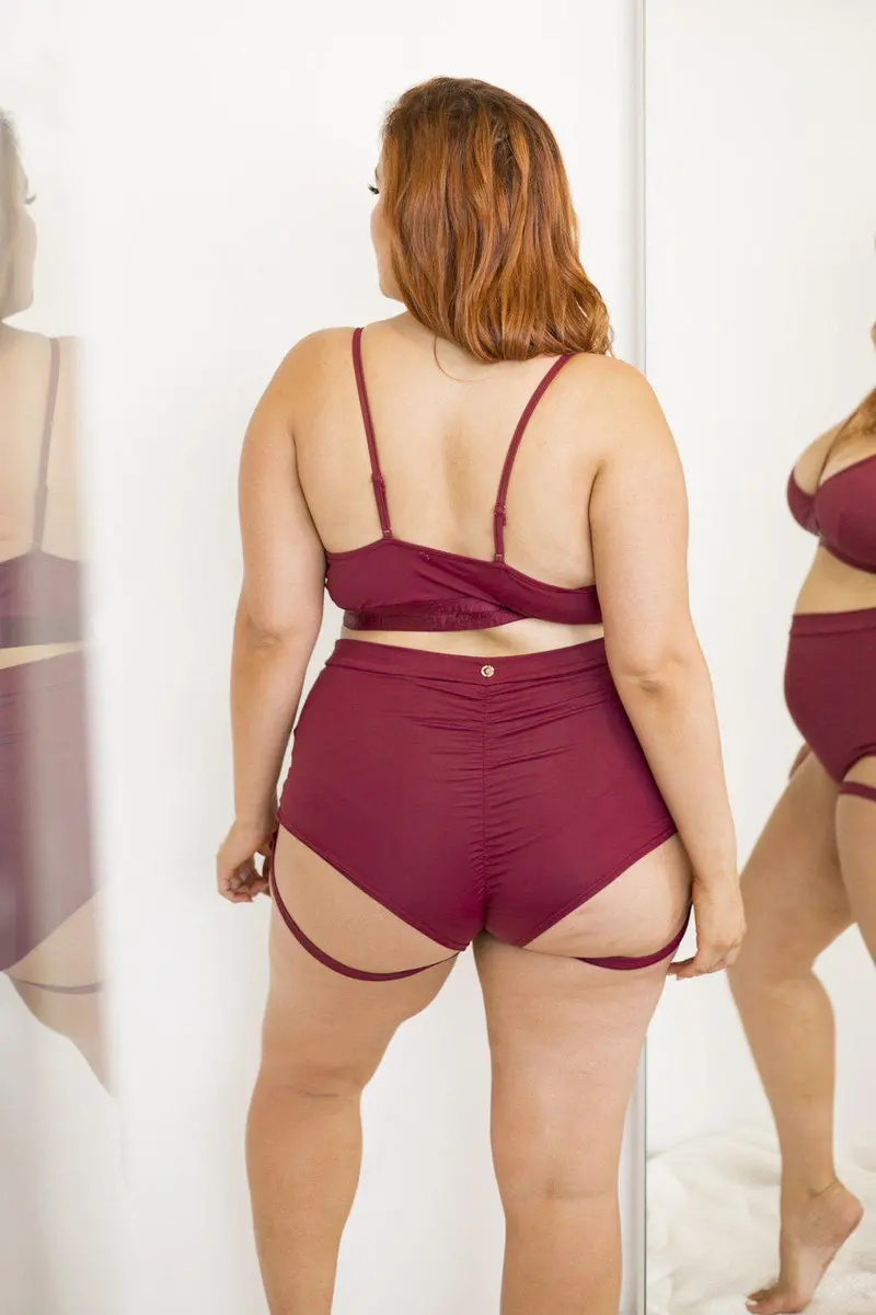 Lunalae Lure You High Waisted Garter Shorts - Wine 2
