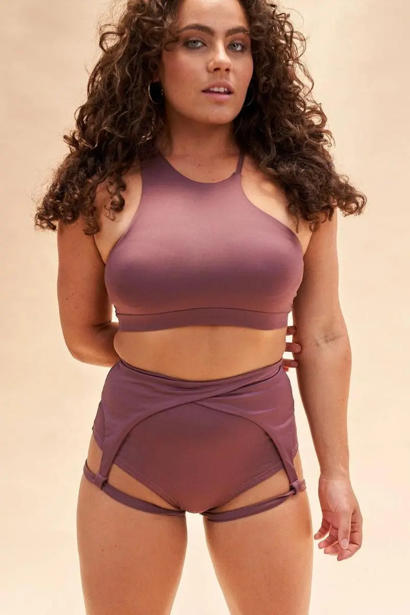 Lunalae Iris Crossover High Waisted Garter Shorts - Elderberry 1