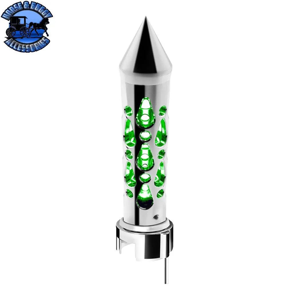 Brooklyn Style Spike Gearshift Knob With Led 13/15/18 Speed Adapter - Chrome/Green Led 1