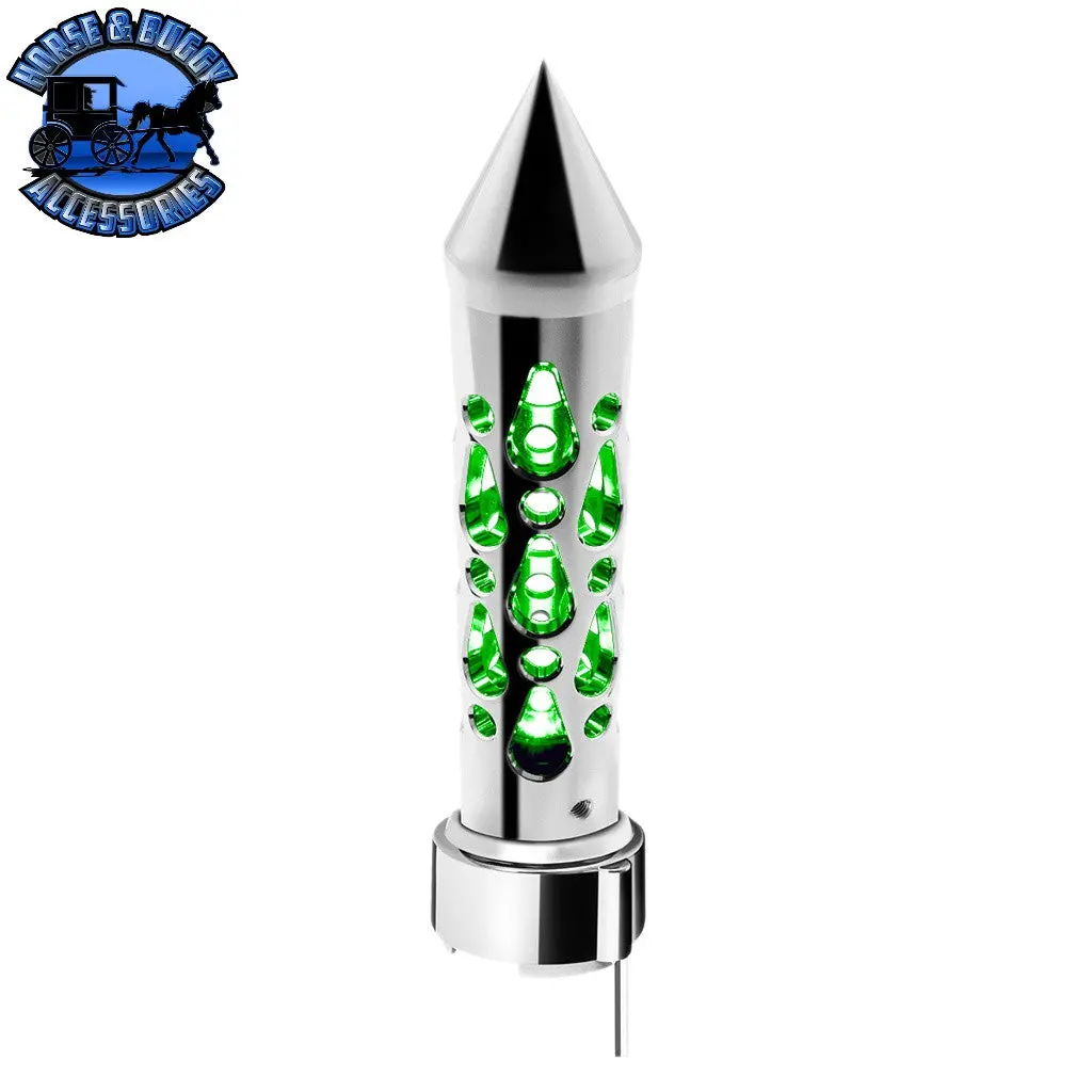 Brooklyn Style Spike Gearshift Knob With Led 9/10 Speed Adapter - Chrome/Green Led 1