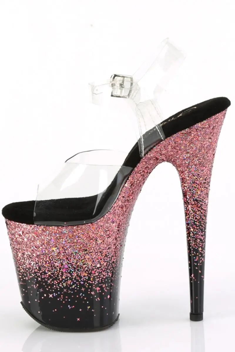 Pleaser Usa Flamingo-808Ss 8Inch Stilettos - Black/Pink Glitter 6