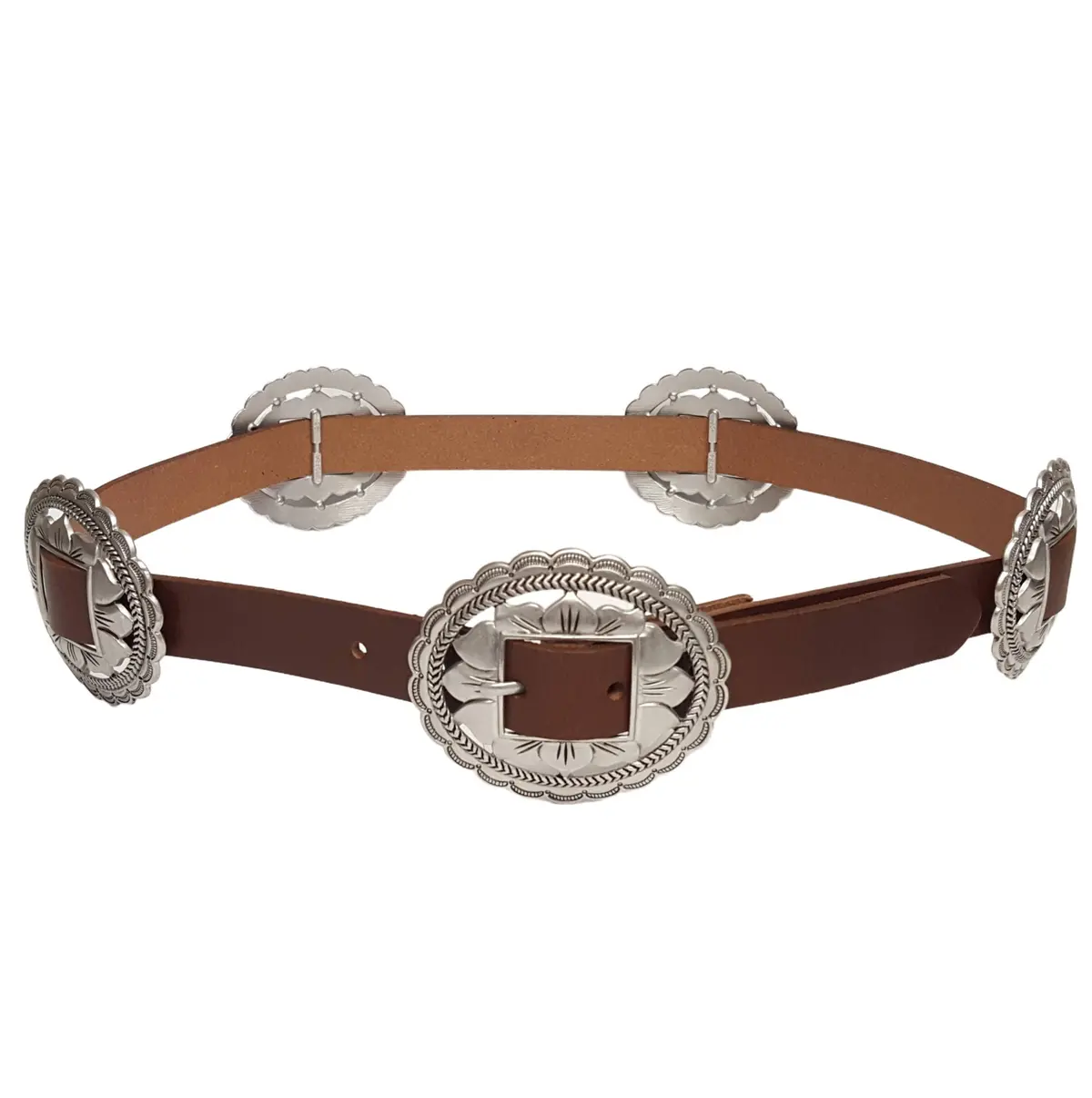 Genuine Leather Western Belt With Oval Floral Concho 1