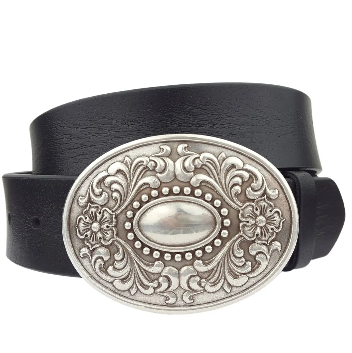 Genuine Leather Belt With Removable Western Floral Buckle 1